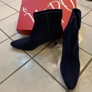 Navy blue suede booties with 1.5 inch heel! Perfect for the fall and winter.